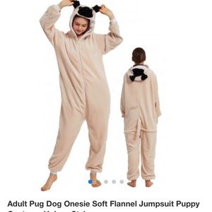 New Pug adult large onesie & pug socks. Never worn.